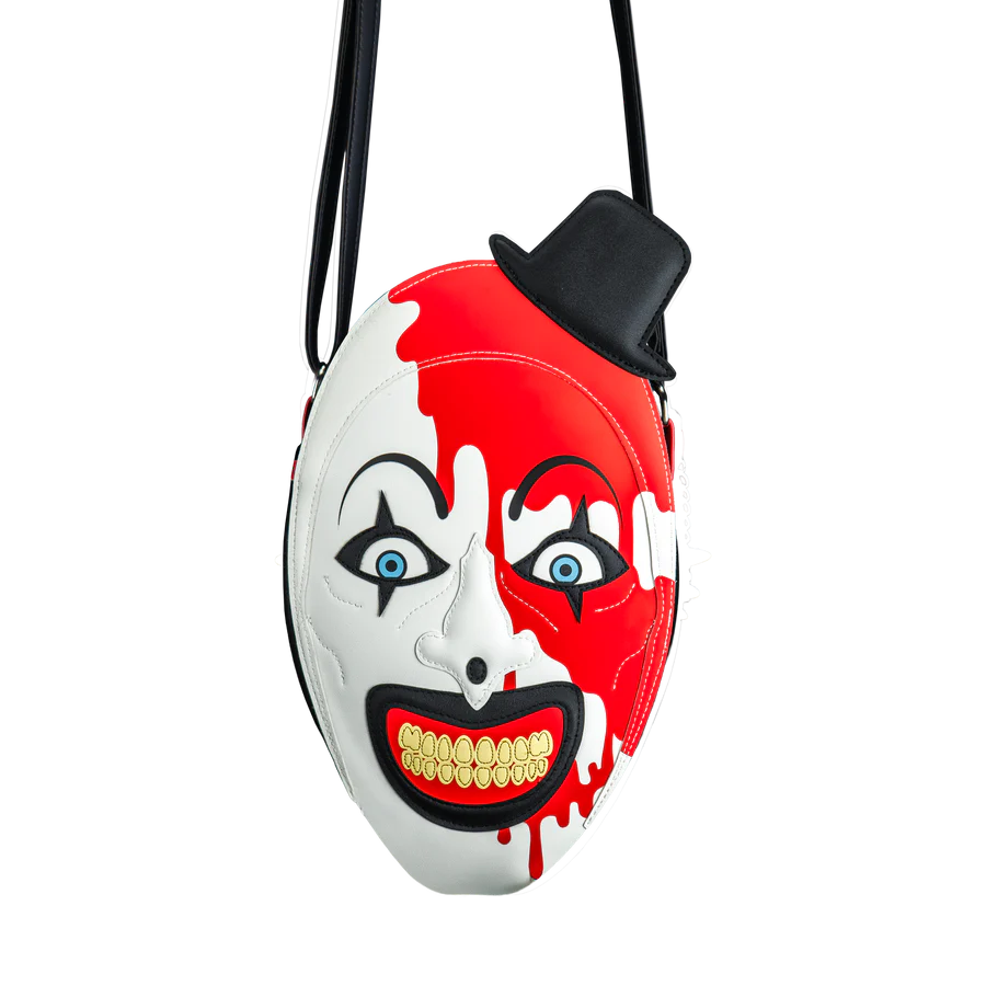 art the Clown from terrifier with a black top hat bag 