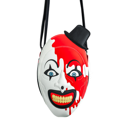 art the Clown from terrifier with a black top hat bag 