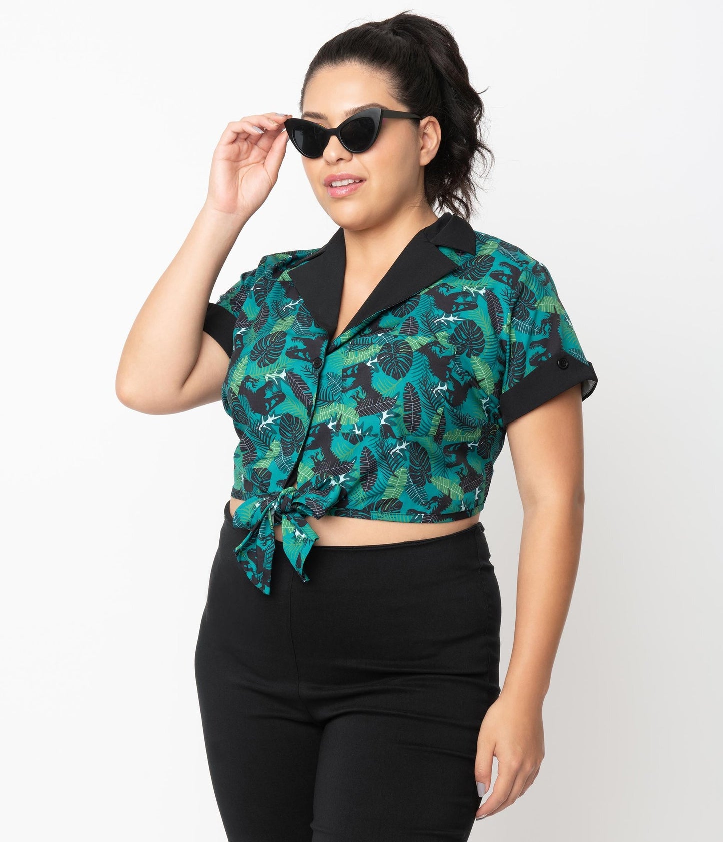 Unique Vintage X Jurassic Park T-Rex Tropical Print Shirley Crop Top