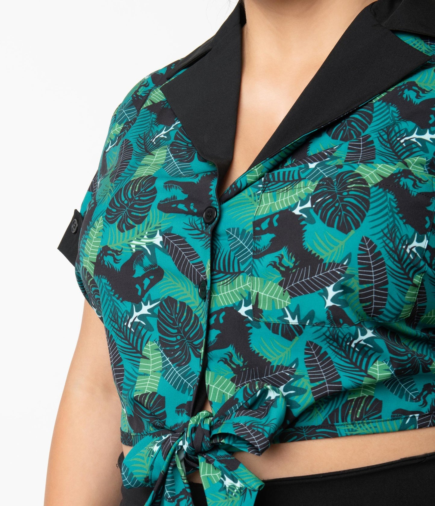 Unique Vintage X Jurassic Park T-Rex Tropical Print Shirley Crop Top