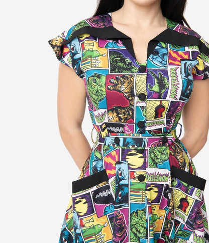 Unique Vintage X Universal Monsters Monsterror Print Hedda Swing Dress